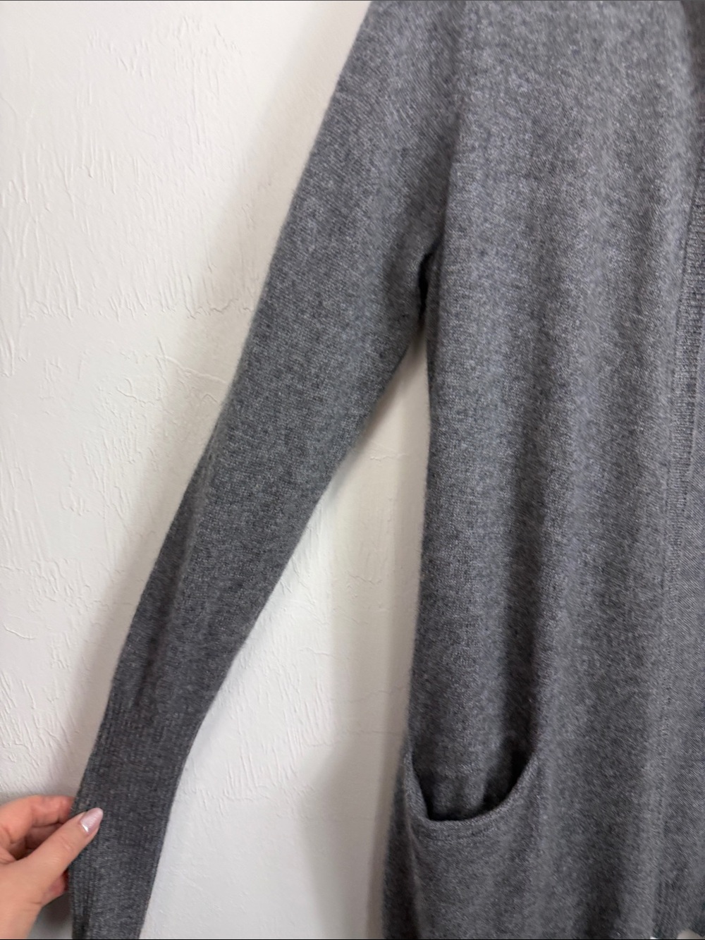 Max Studio 100% Cashmere Hooded Open Front Long Cardigan Sweater Gray M - Picture 3 of 8